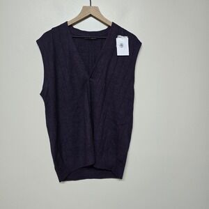 Peru Unlimited 100% Royal Alpaca Rajd V-Neck Vest Charcoal Plum Purple Men Sz XL